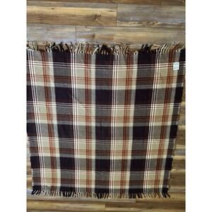Faribo Woolen Mill Brown Plaid Acrylic Fringed Stadium/Throw Blanket 52x54